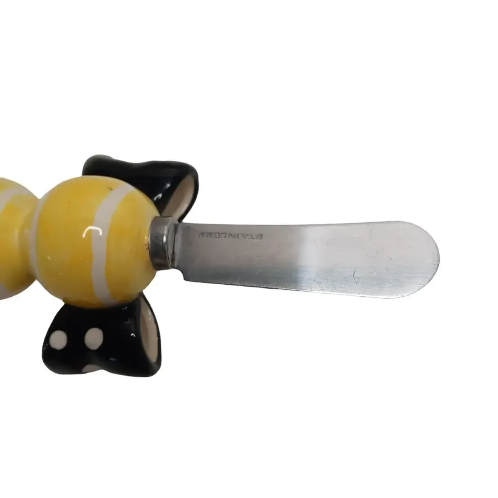 🐝Yellow Black Polka Dot Spreader Knife Cheese Butter Jam Whimsical Party Fun 🐝